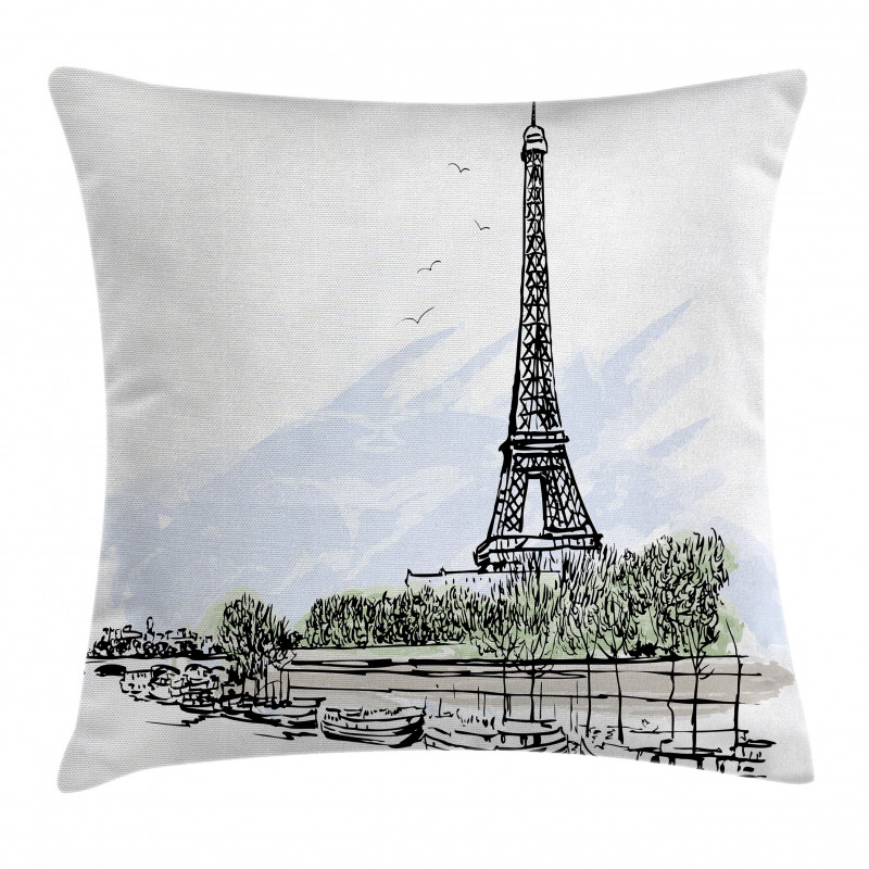 Eiffel Tower Birds Trees Pillow Cover