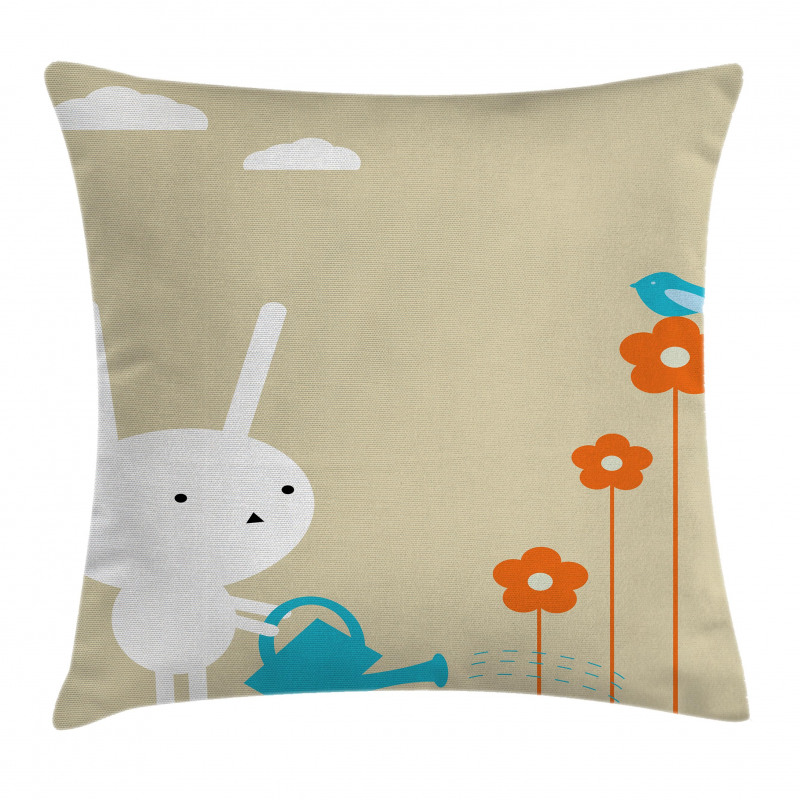 Bunny with Flowers Pillow Cover