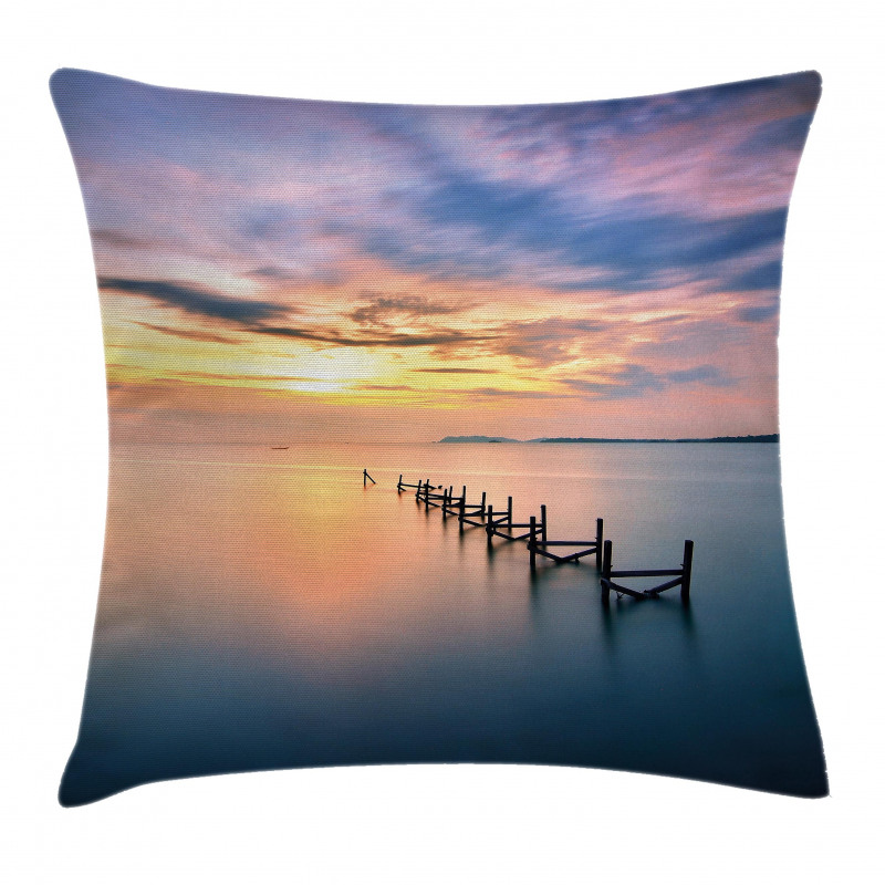 Sunset Abandoned Jetty Pillow Cover