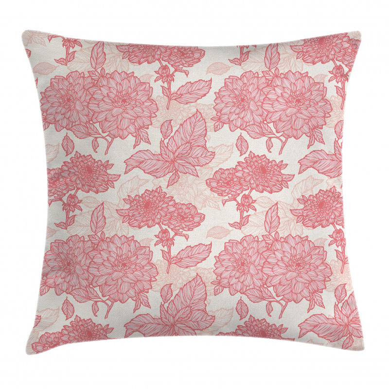 Pink Flowers and Leaves Pillow Cover