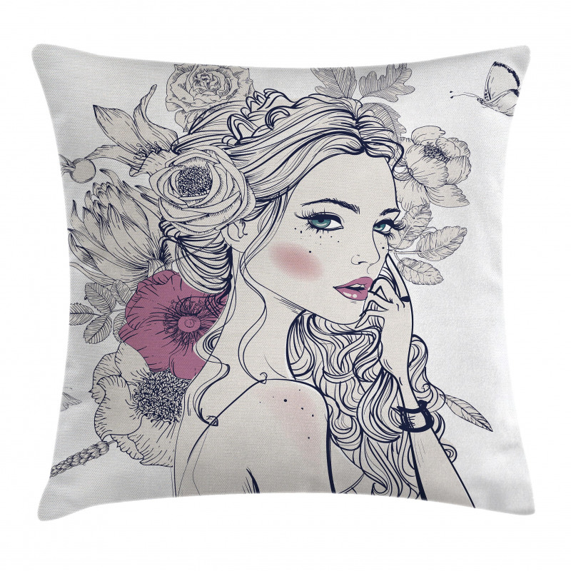 Butterfly Woman Portrait Pillow Cover