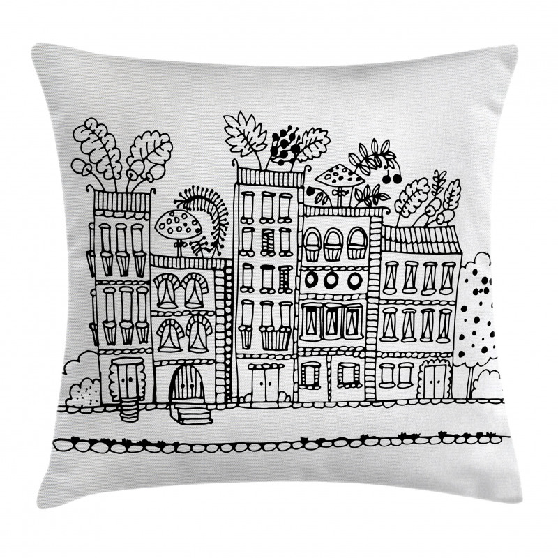 Sketchy Cartoon House Pillow Cover