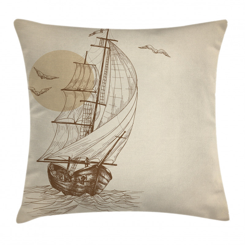 Sailing Ship Birds Sun Pillow Cover