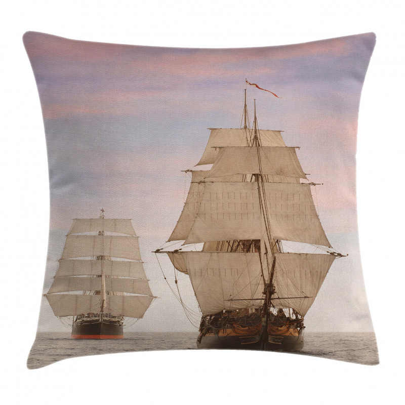 Wooden Sailing Ship Waves Pillow Cover
