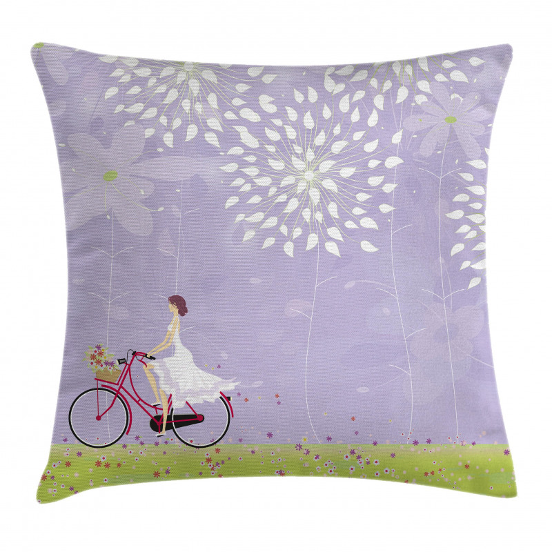Girl Riding Bike Windy Pillow Cover