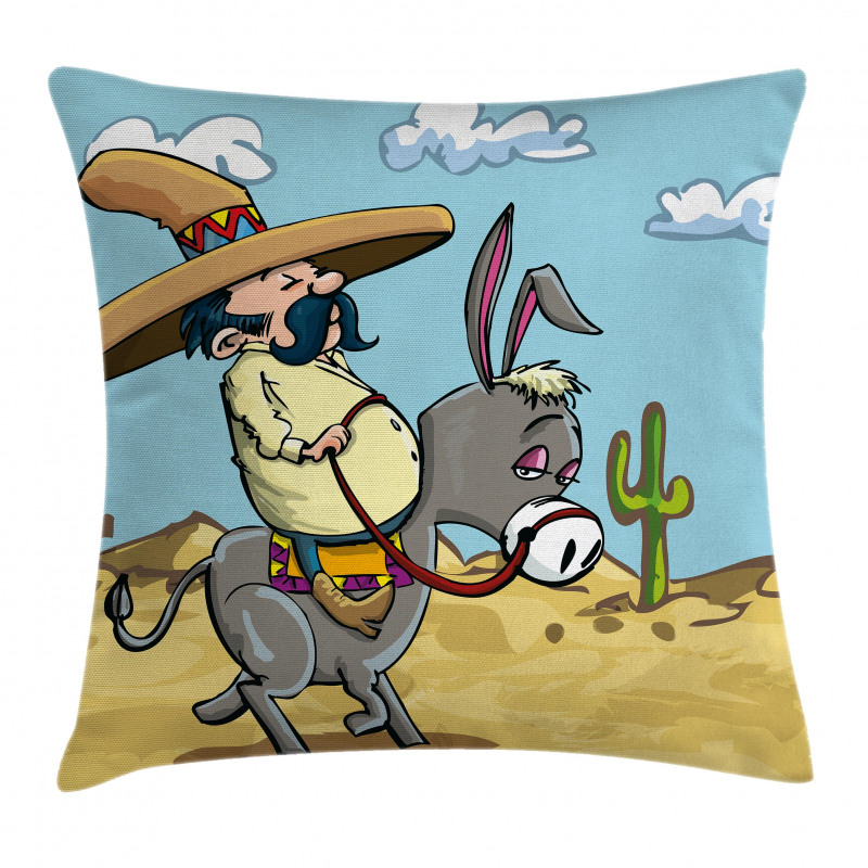 Mexican Man on a Donkey Pillow Cover
