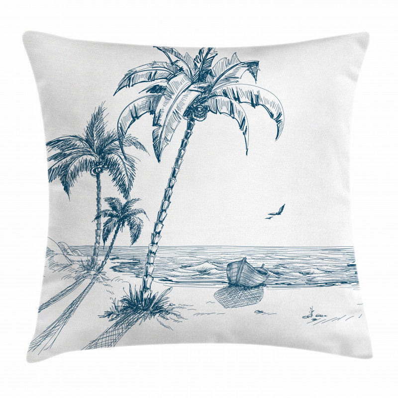 Palm Tree Boat Sketch Pillow Cover