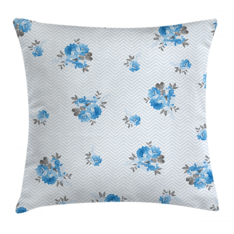 Blue Color Romantic Flower Pillow Cover