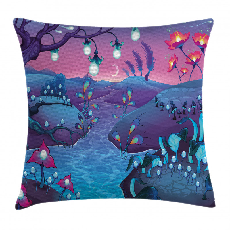 River Mushrooms Trees Pillow Cover