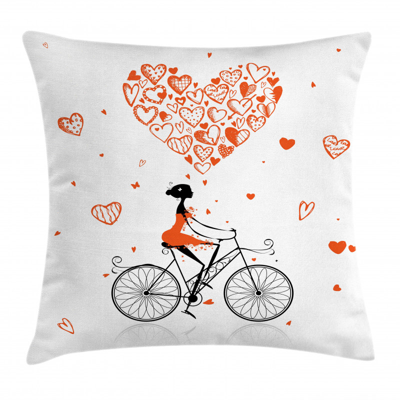 Romantic Cyclist Girl Pillow Cover