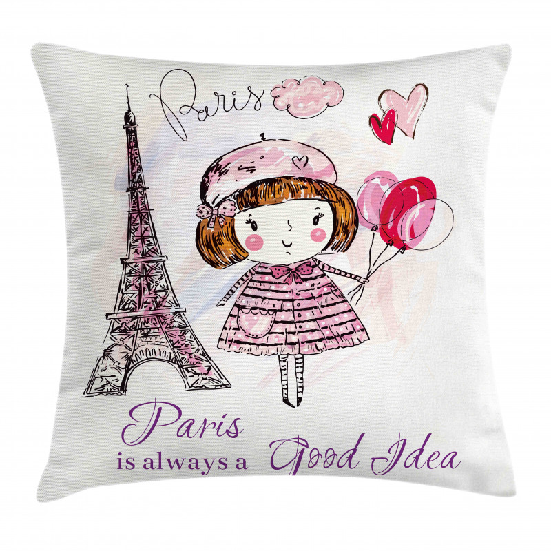 Hearts on Eiffel Tower Pillow Cover