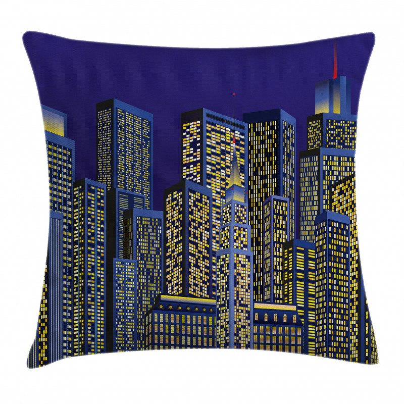 Cityscape Square Blue Pillow Cover