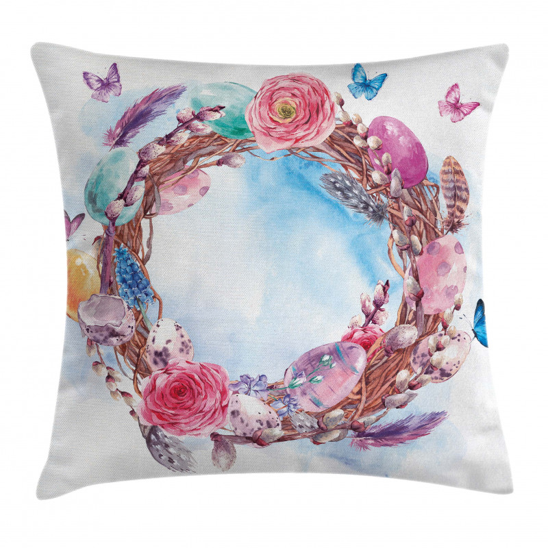Floral Wreath Feathers Pillow Cover