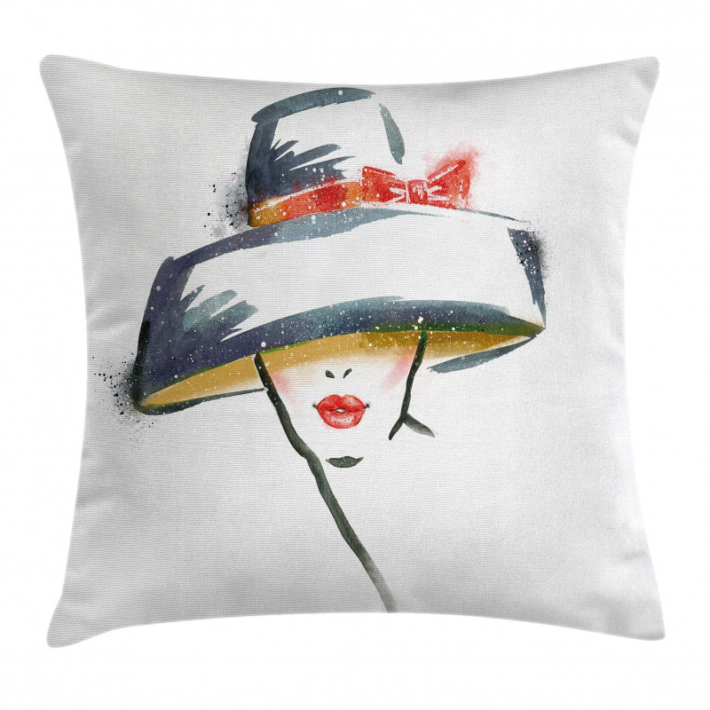 Fashion Woman with a Hat Pillow Cover