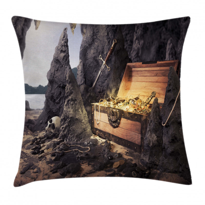 Treasure Chest in Cave Pillow Cover