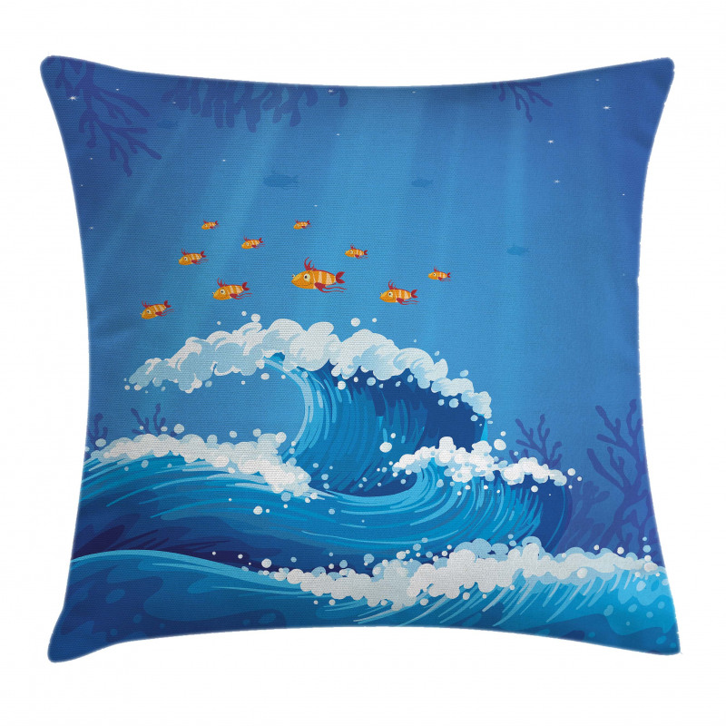 Fish and Wave in Ocean Pillow Cover