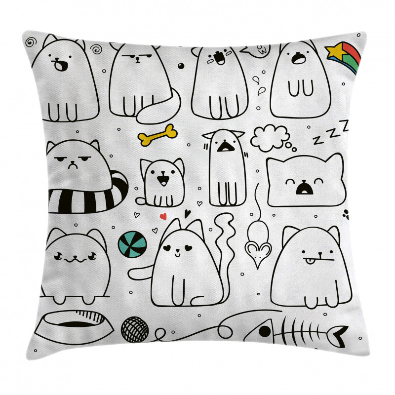 Sketchy Cats with Toys Pillow Cover