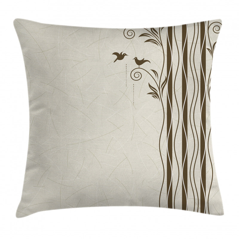 Wavy Tree Branches Birds Pillow Cover