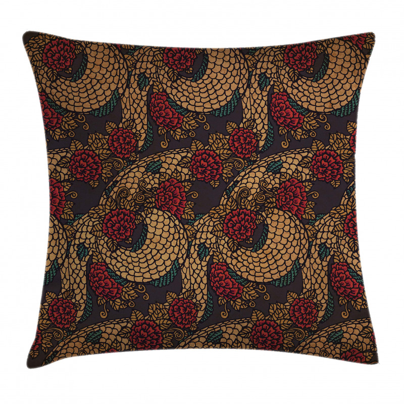 Traditional Roses Dragon Pillow Cover