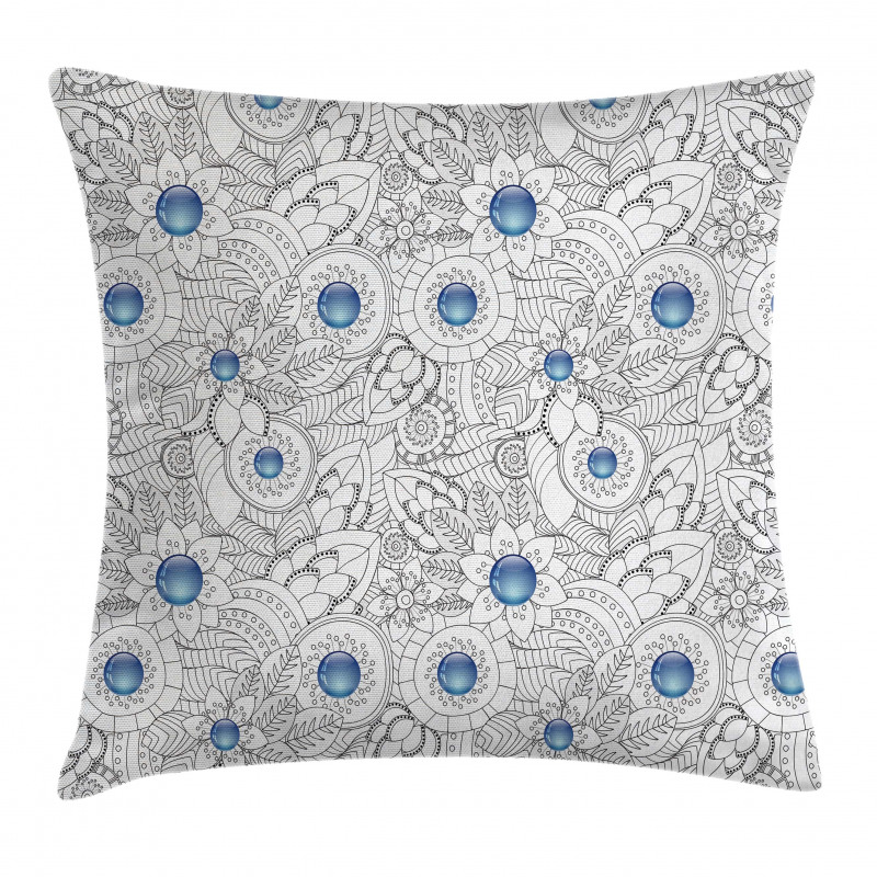 Flowers with Blue Dots Pillow Cover