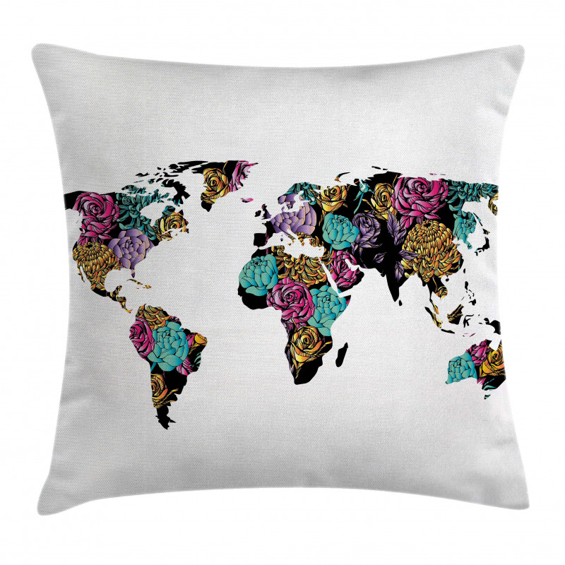 World Map Flowers Pillow Cover