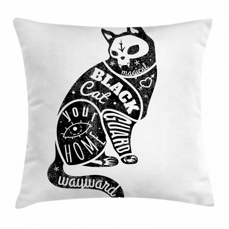 Magic Skull Cat Drawing Pillow Cover