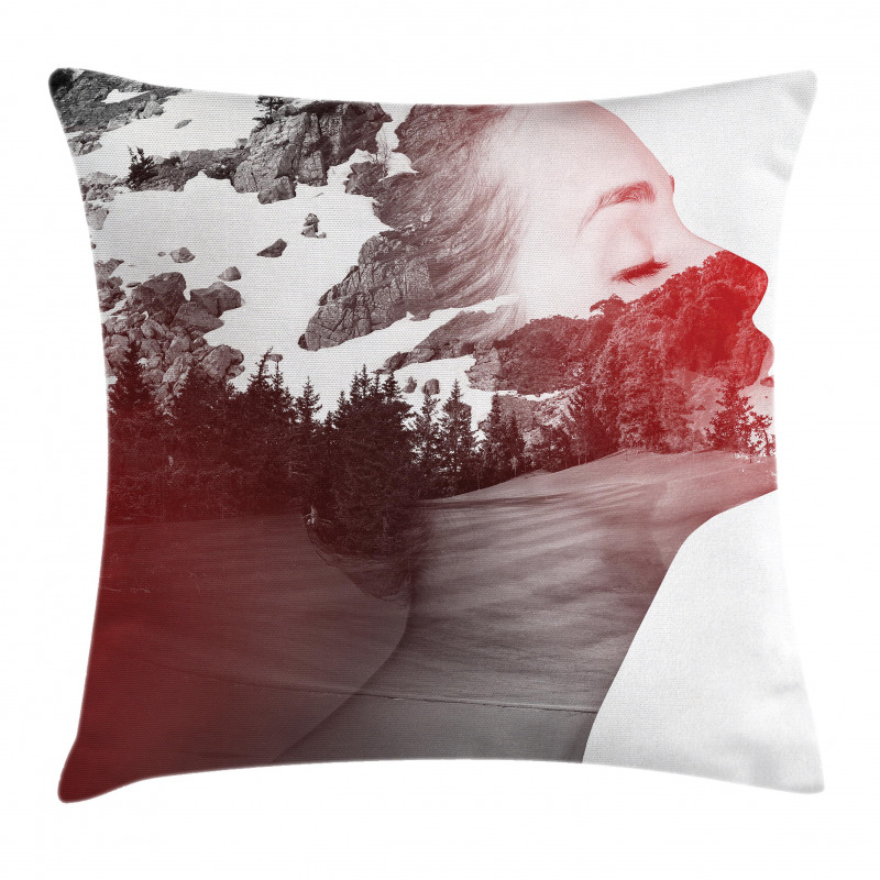 Woman Mountain Portrait Pillow Cover