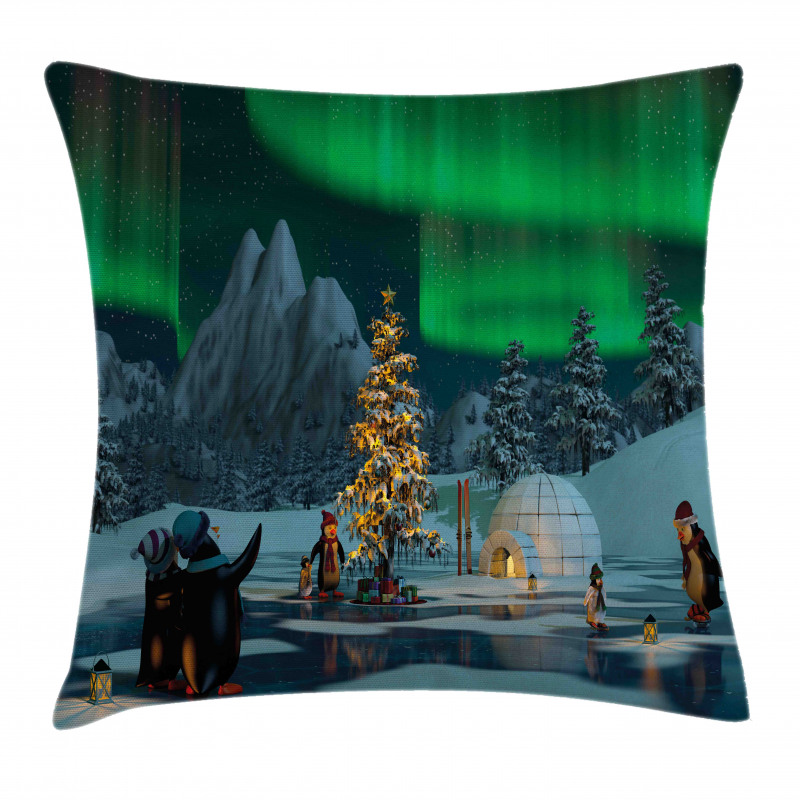 Penguins on Lake Pillow Cover