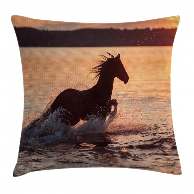 Horse Sea at Sunset Pillow Cover