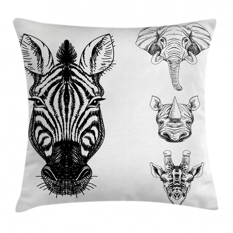 Safari Wildlife Sketch Pillow Cover