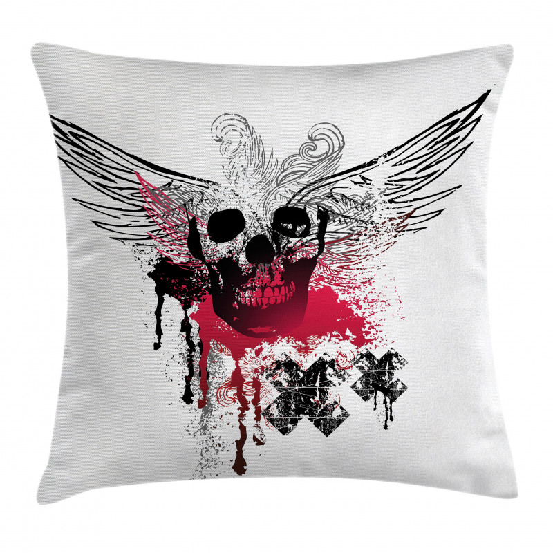 Grunge Wings and Skull Pillow Cover