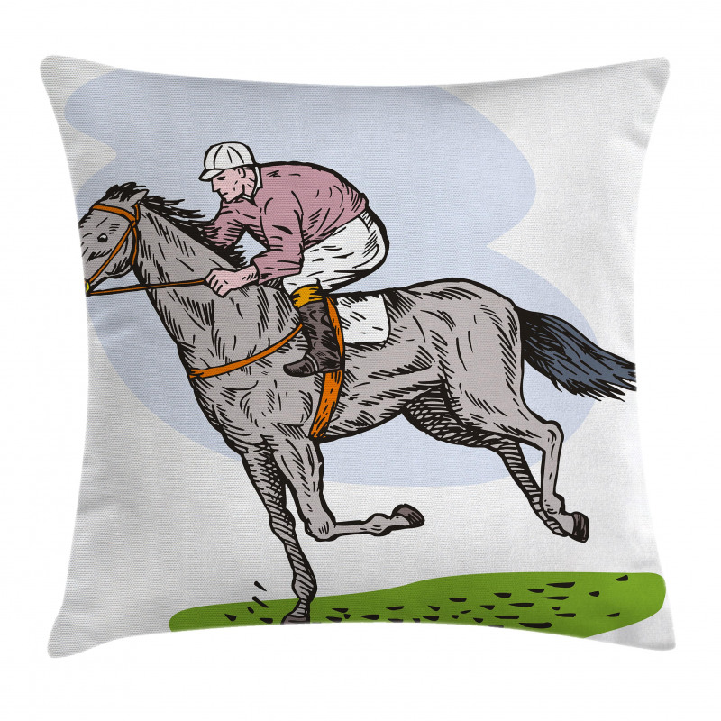 Horse Racing Sketch Pillow Cover