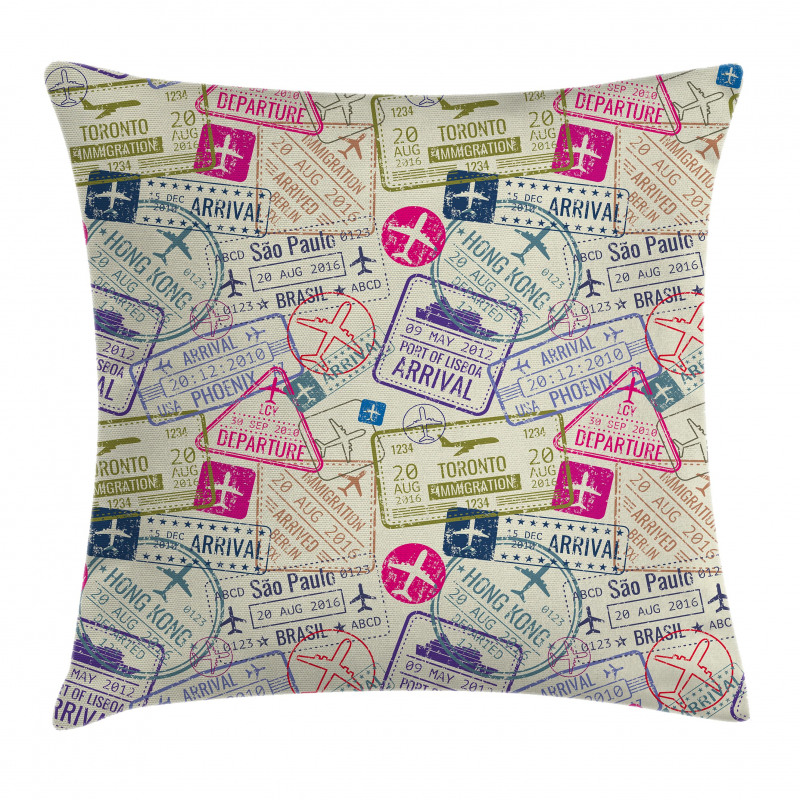 Passport Stamps Cities Pillow Cover