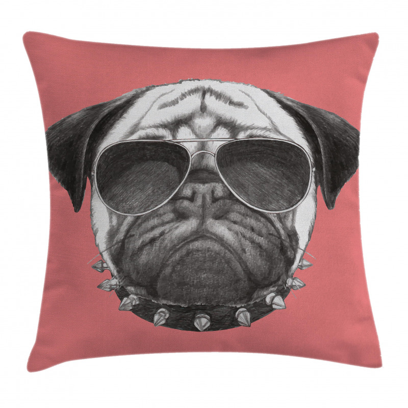 Pug Dog Sunglasses Colar Pillow Cover