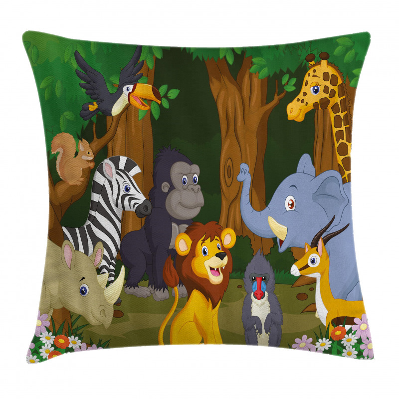 Cartoon Elephant Lion Pillow Cover
