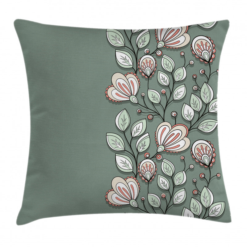 Flowers and Leaves Graphic Pillow Cover