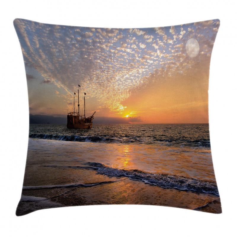 Pirate Ship in Waves Pillow Cover