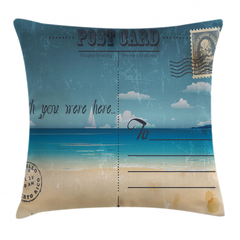 Summer Postcard Stamp Pillow Cover