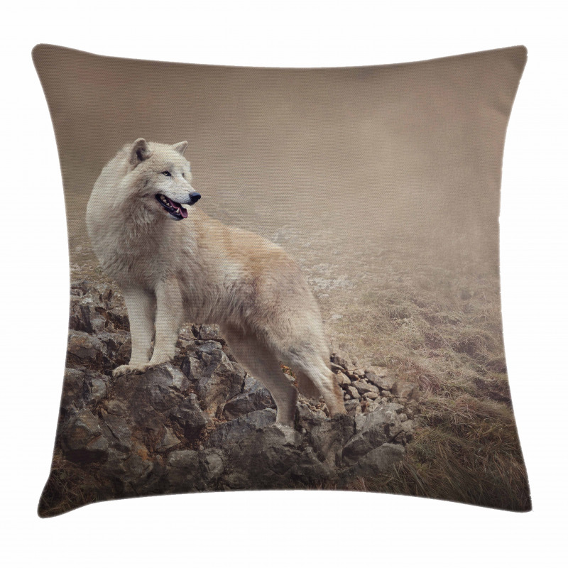 White Wolf on the Rocks Pillow Cover