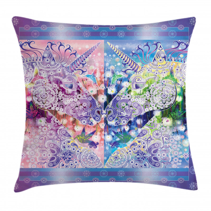 Myhtical Horses Floral Pillow Cover