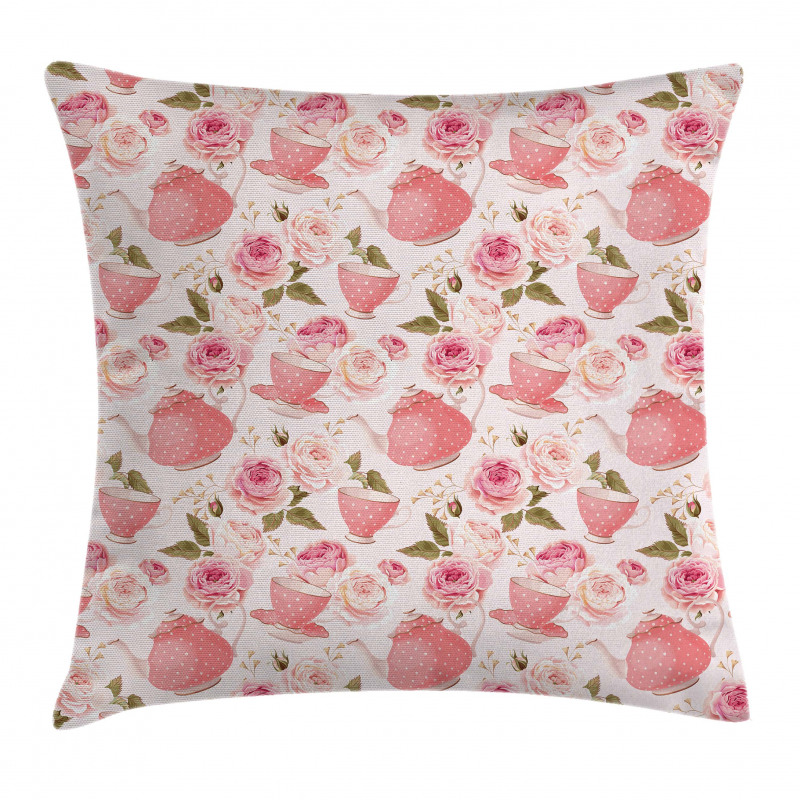 Vintage Tea Cups Roses Pillow Cover