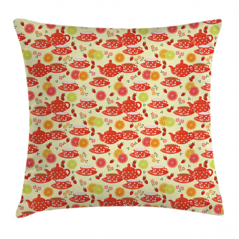 Cup with Dots and Fruits Pillow Cover