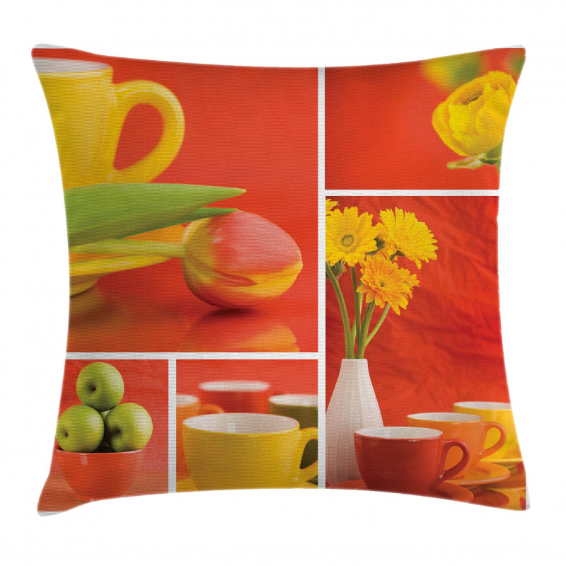 Coffee Cups Tulips Apples Pillow Cover