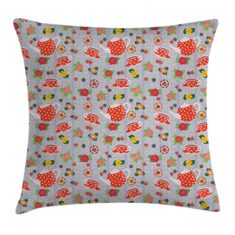 Cartoon Tea Pots Roses Pillow Cover