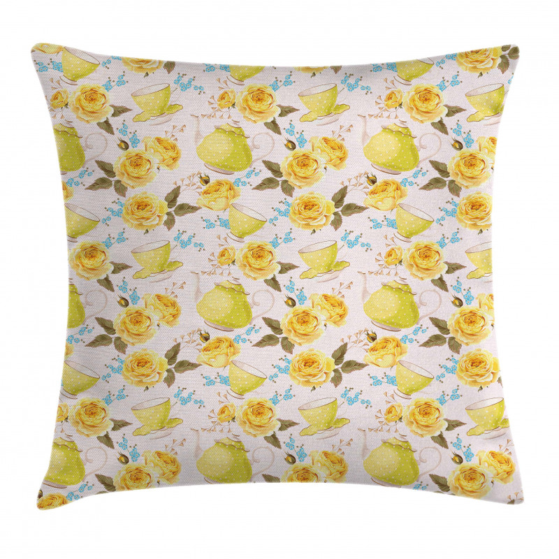 Tea Time Cups Flowers Pillow Cover