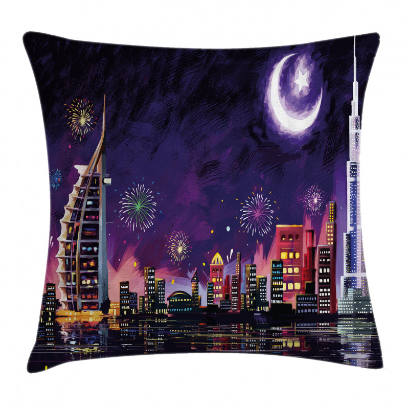 Night Dubai Skyscraper Pillow Cover