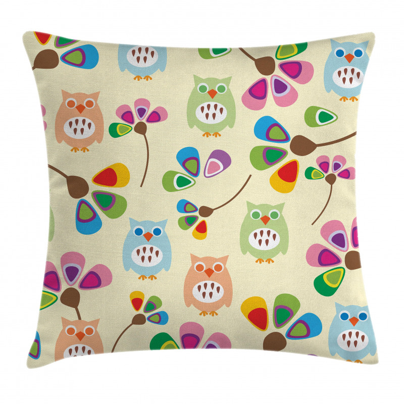 Owls Flowers Kids Room Pillow Cover