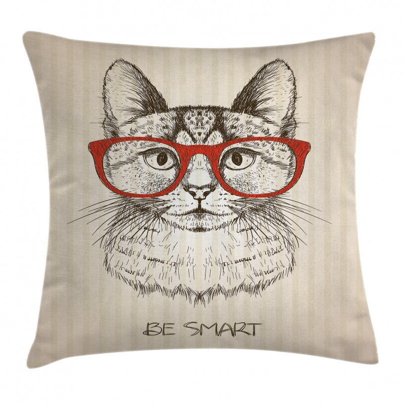 Cat with Retro Glasses Pillow Cover
