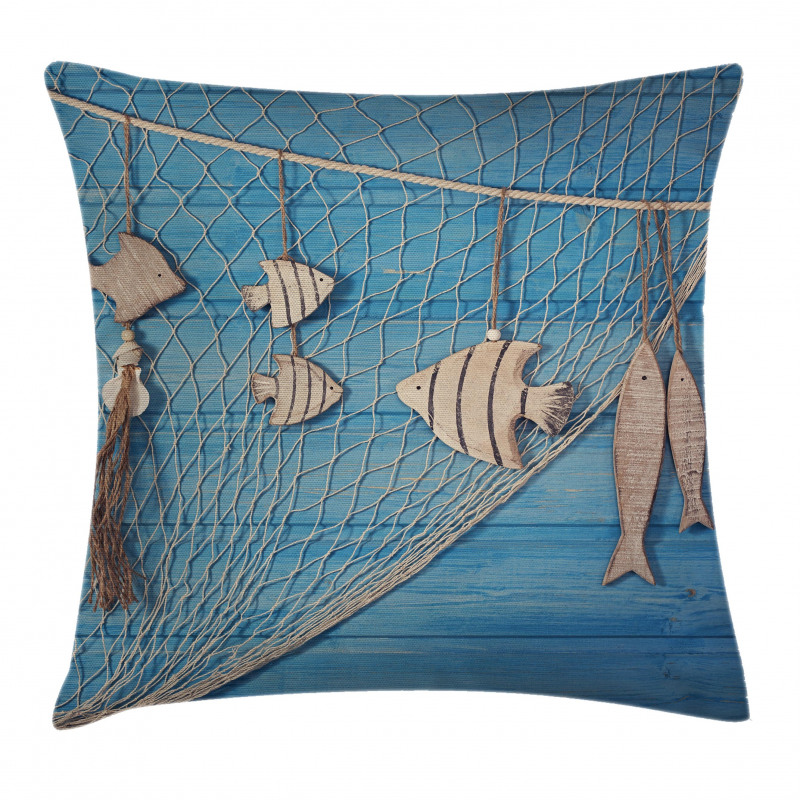 Wooden Fish Shell on Net Pillow Cover