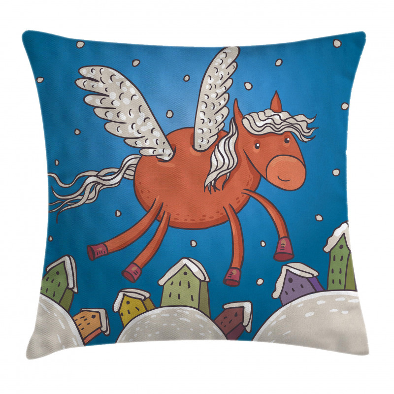 Horse Wings on Building Pillow Cover